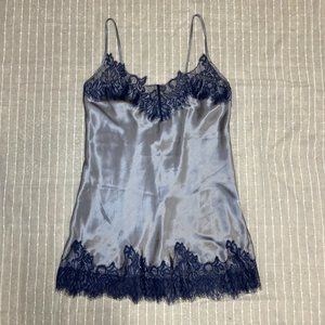Navy and Silver Satin Slip Dress